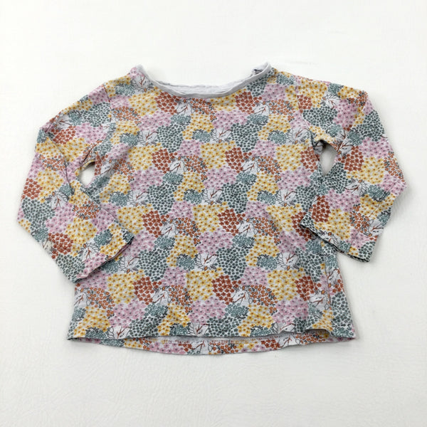 Unicorns & Flowers Grey Long Sleeve Top - Girls 2-3 Years