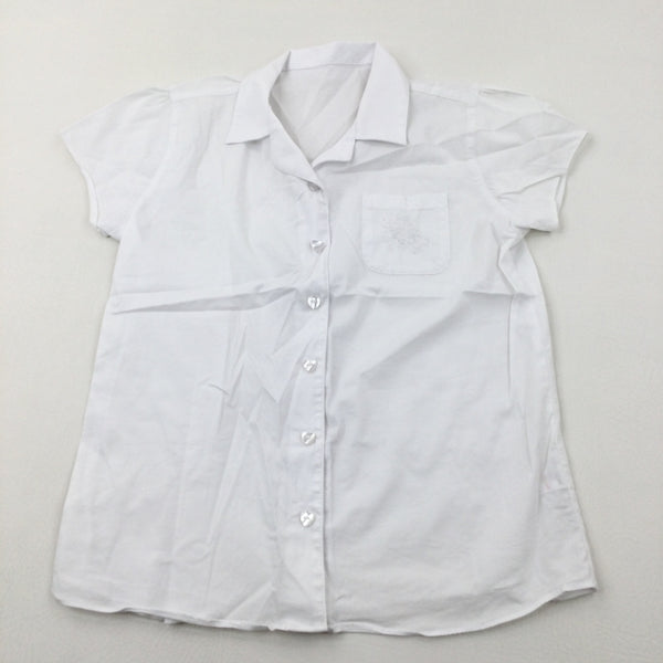 Butterfly Embroidered White School Blouse - Girls 12-13 Years