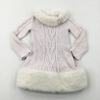 Faux Collar & Hem Pale Pink Knitted Dress - Girls 2-3 Years