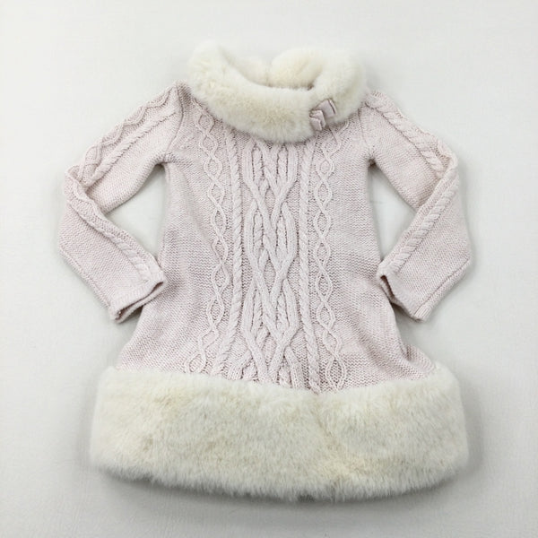 Faux Collar & Hem Pale Pink Knitted Dress - Girls 2-3 Years