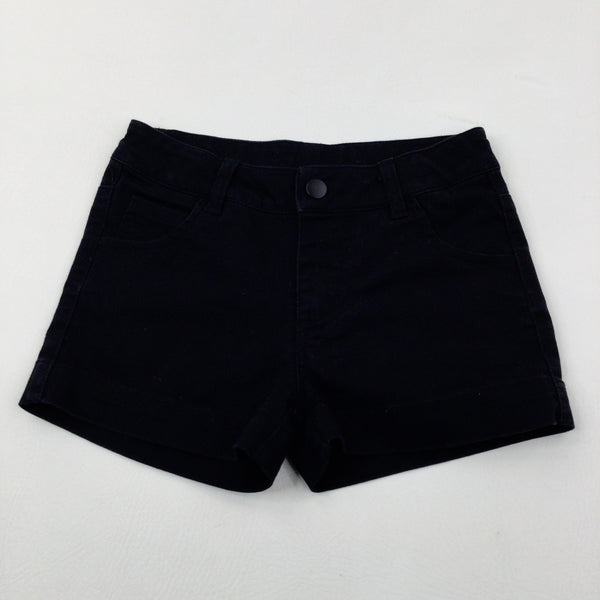 Black Denim Shorts With Adjustable Waist - Girls 7-8 Years