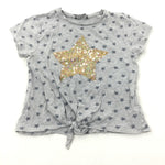 Sequin Star Grey Tie-front T-Shirt - Girls 7-8 Years