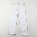 White Distressed Denim Jeans With Adjustable Waist - Girls 8-9 Years