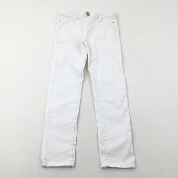 White Distressed Denim Jeans With Adjustable Waist - Girls 8-9 Years