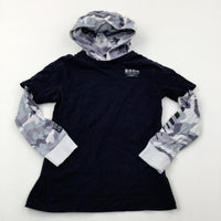 Black & Grey Camo Long Sleeve Hooded Top - Boys 7-8 Years