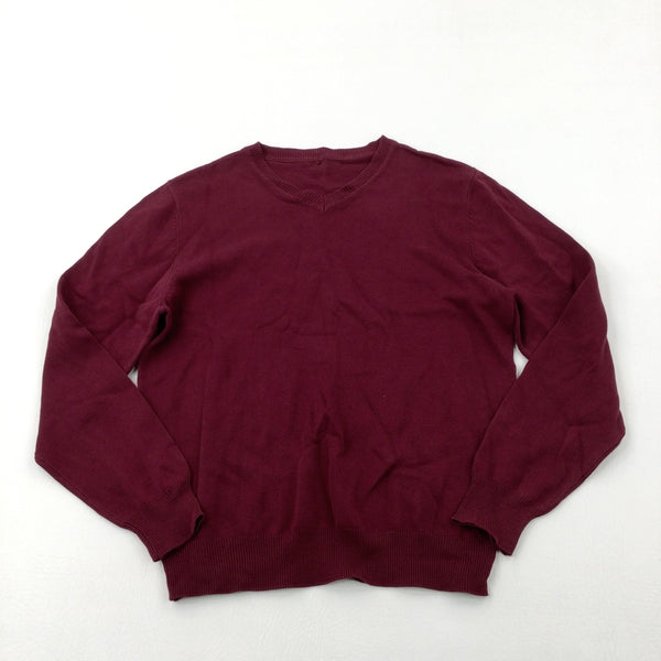 Burgundy V-Neck Knitted School Jumper - Boys/Girls 9-10 Years