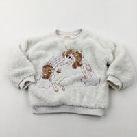Sequinned Unicorn & Rainbow White Fluffy Jumper - Girls 2-3 Years