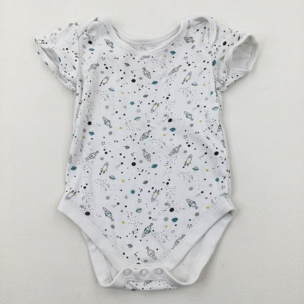 Space Themed White Bodysuit - Boys 18-24 Months