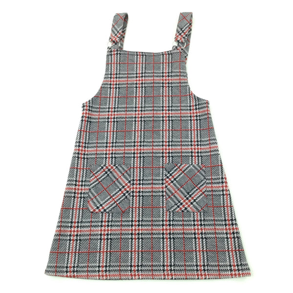 Red & Black Checked Pinafore Dress - Girls 7-8 Years