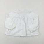Gathered Neckline White Long Sleeve Top - Girls 3-4 Years