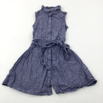 Blue Denim Effect Cotton Dress With Belt - Girls 7-8 Years