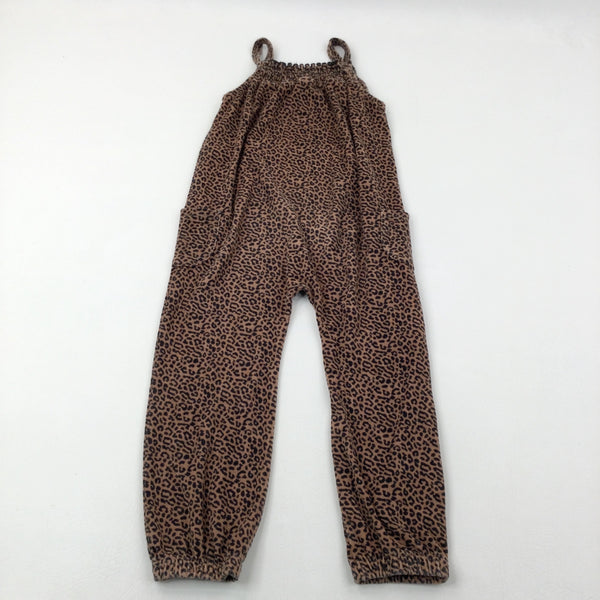 Animal Print Tan Towelling Jumpsuit - Girls 6-7 Years