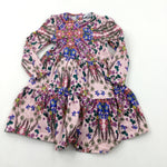 Flowers Pink Long Sleeve Jersey Dress - Girls 3-4 Years