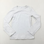 White Ribbed Long Sleeve Top - Girls 7-8 Years