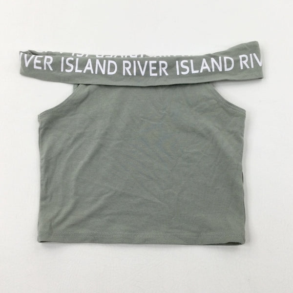 Khaki Green Off The Shoulder Cropped Vest Top - Girls 9-10 Years