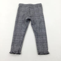 Black & White Checked Thick Leggings With Frilly Hems - Girls 2-3 Years