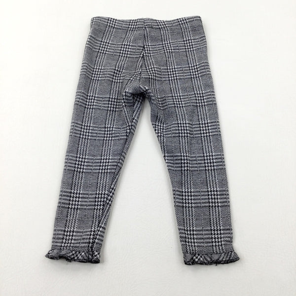 Black & White Checked Thick Leggings With Frilly Hems - Girls 2-3 Years