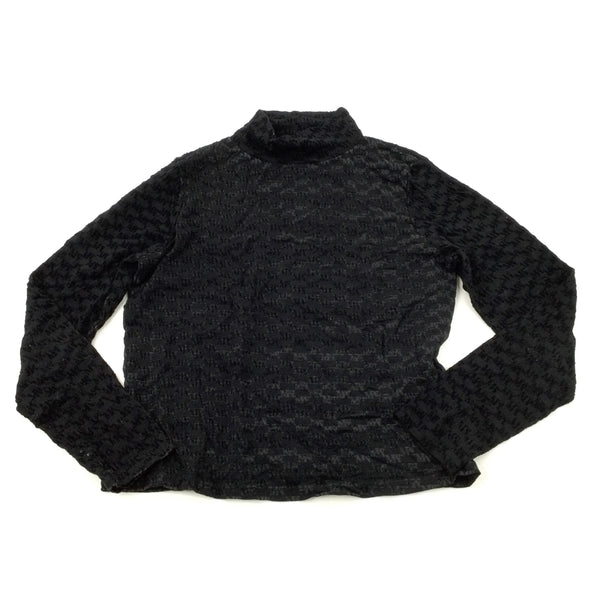 'M' Flocked Black Long Sleeve Top - Girls 14-15 Years