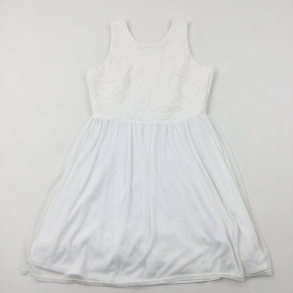 Flowers Embossed Ivory Party Dress - Girls 14-15 Years