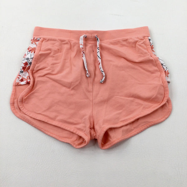 Flower Trim Coral Pink Jersey Shorts  - Girls 13-14 Years