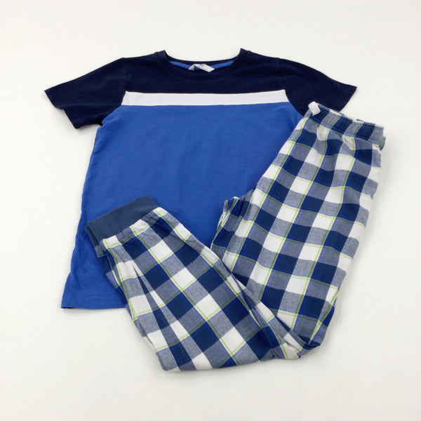 Blue & Green Checked Pyjamas - Boys 9-10 Years