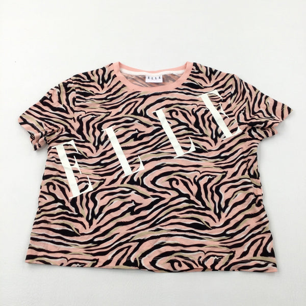'Elle' Animal Print Pink Cropped T-Shirt - Girls 14-15 Years