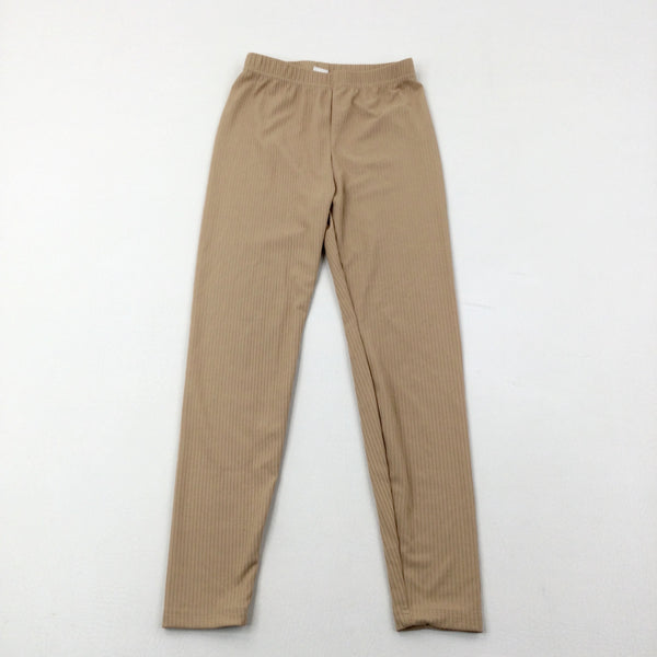Beige Ribbed Leggings - Girls 7-8 Years