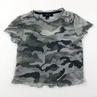 Camo Sheer Cropped Top With Attached Vest - Girls 8-9 Years