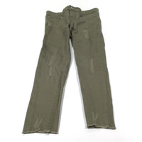 Distressed Khaki Green Denim Jeans with Adjustable Waistband - Girls 5-6 Years