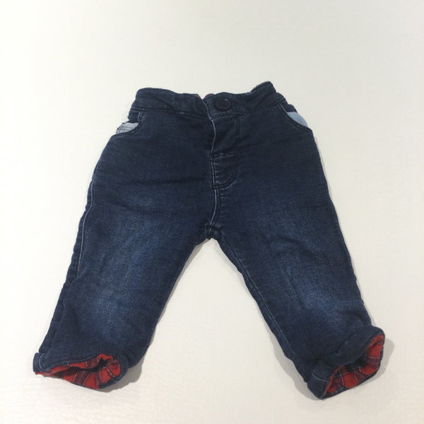 Dark Blue Lined Denim Jeans - Boys 0-3 Months