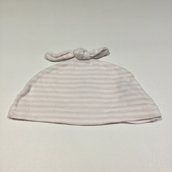 Pink & White Striped Knotted Jersey Hat - Girls 3-6m