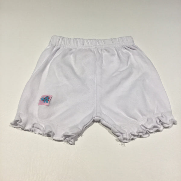 Turtle Badge White Jersey Shorts with Frilly Hems - Girls Newborn