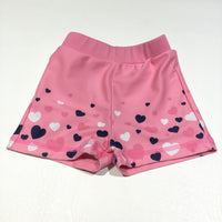 Navy, White & Pink Hearts Swimming Shorts - Girls 3-6m