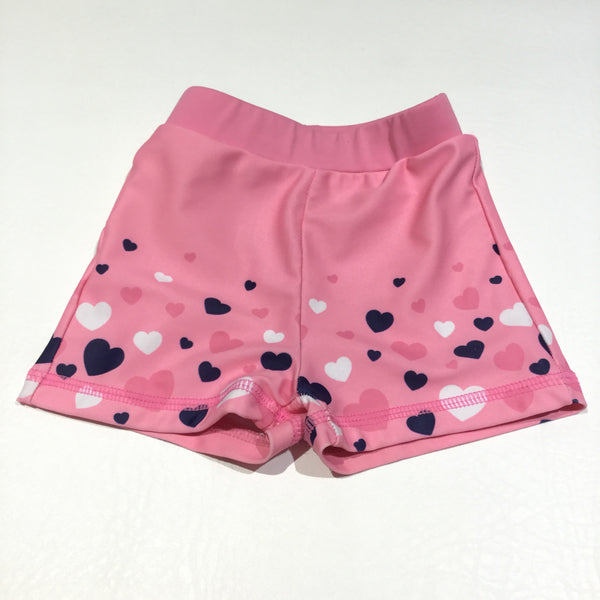 Navy, White & Pink Hearts Swimming Shorts - Girls 3-6m