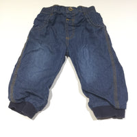 Mid Blue Denim Effect Cotton Lined Jeans - Boys 9-12m