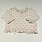 Cream & Pink Dots Long Sleeve Top with Frill Detail - Girls Newborn