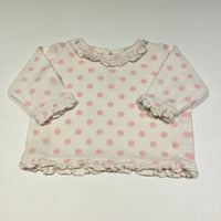 Cream & Pink Dots Long Sleeve Top with Frill Detail - Girls Newborn