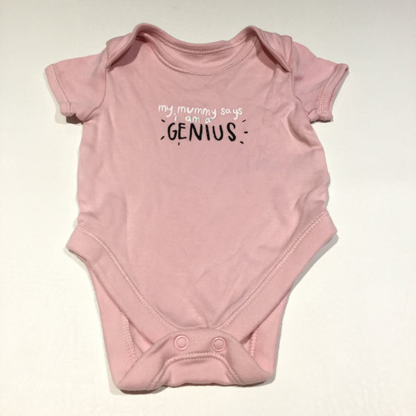 'My Mummy Says I Am A Genius' Pink Short Sleeve Bodysuit - Girls 0-3m