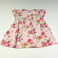 Flowers Pink Short Sleeve Jersey Dress - Girls 0-3m