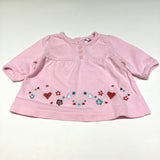 Flowers & Stars Embroidered Pink Long Sleeve Tunic Top - Girls Newborn