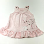 Rabbit Appliqued Pink Velour Dungaree Dress - Girls 0-3m