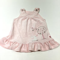 Rabbit Appliqued Pink Velour Dungaree Dress - Girls 0-3m