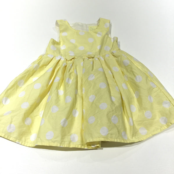 Yellow & White Spots Cotton Party Dress - Girls 9-12m
