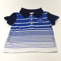 Everton FC Badge Navy, Blue & White Striped Polo Shirt - Boys 9-12m
