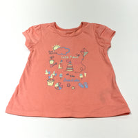 'Let's Have Fun At The Seaside' Coral Pink T-Shirt - Girls 9-12m