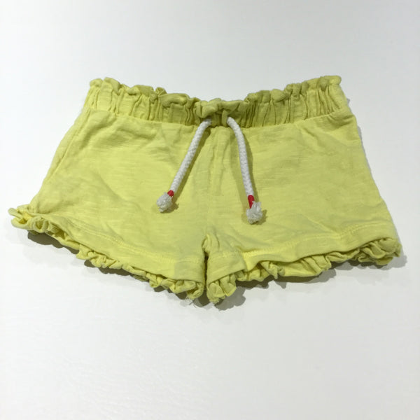 Yellow Frilly Jersey Shorts - Girls 6-9m