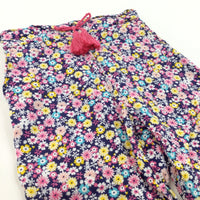 Colourful Flowers Navy Lightweight Cotton Trousers - Girls 2-3 Years