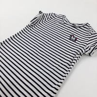 Horse Motif Black Striped T-Shirt - Girls 11-12 Years