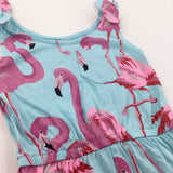 Flamingo Pink & Blue Lightweight Jersey Playsuit - Girls 3 Years