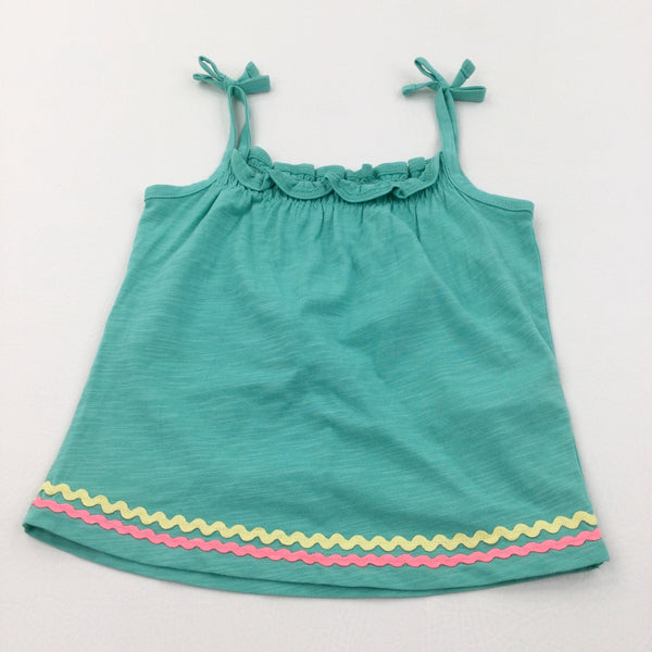 Colourful Stripes Jade Green Jersey Vest Top - Girls 2-3 Years